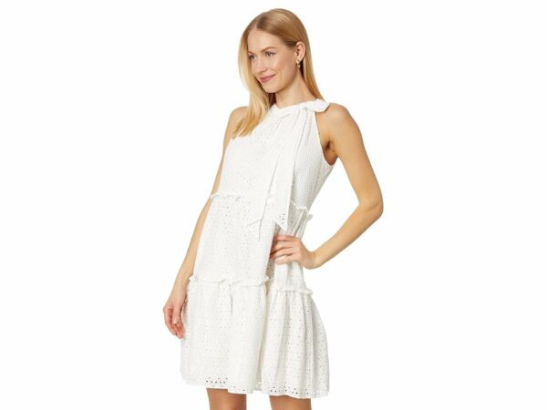 Vince Camuto Eyelet Bow Neck Trapeze Dress (Ivory) Women's Dress