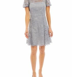 Vince Camuto Women's Lace Puff Sleeve Godet Skirt Fit & Flare Dress