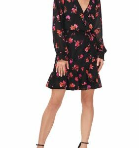 Vince Camuto Women's Smock Waist V-Neck Surplice Printed Dress, Pink, Medium