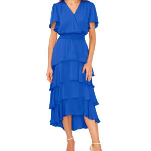 Vince Camuto Women's V-Neck Smock Waist Tiered Layer Dress - Deep Azure