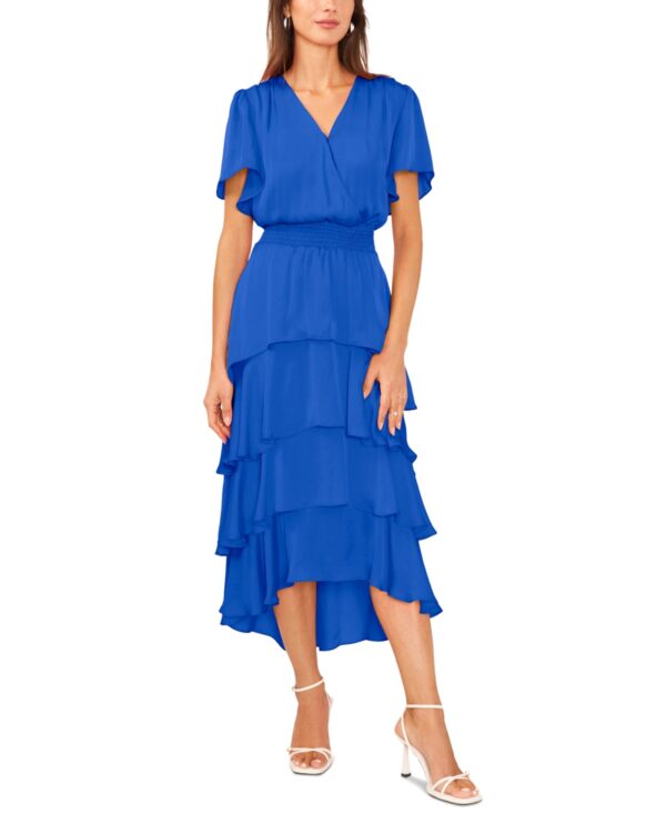 Vince Camuto Women's V-Neck Smock Waist Tiered Layer Dress - Deep Azure