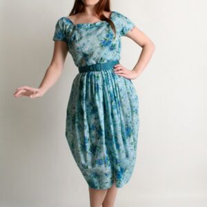 Vintage 1960S Dress - Aquamarine Bubble Petal Skirt Floral Small Xs