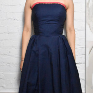 Vintage 1960S Navy Blue With Studded Strapless Dress