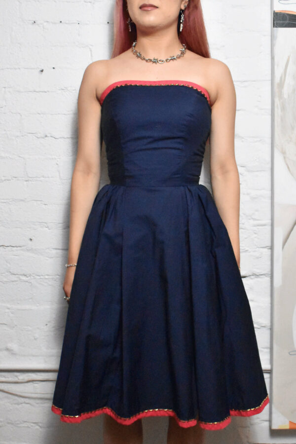 Vintage 1960S Navy Blue With Studded Strapless Dress