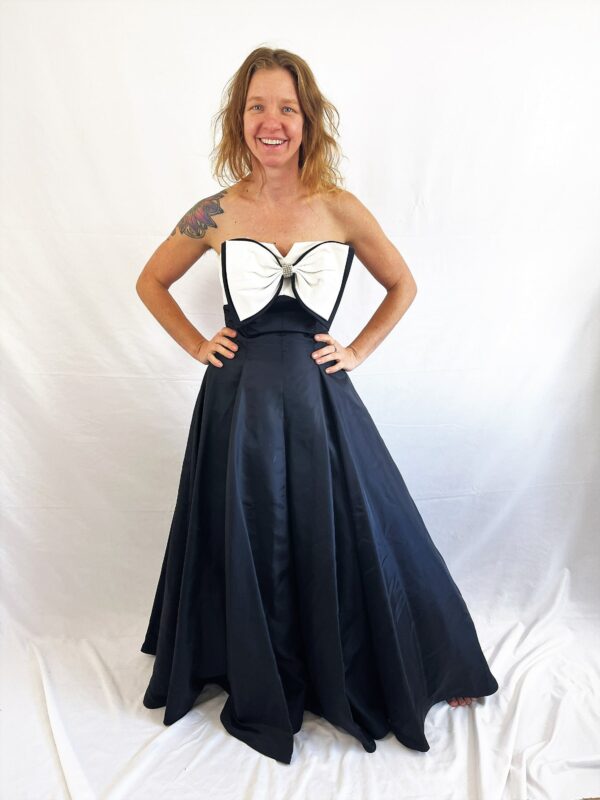 Vintage 1980S 80S Formal Bow Cocktail Strapless Black White Dress - For David Howard Climax Karen Okada