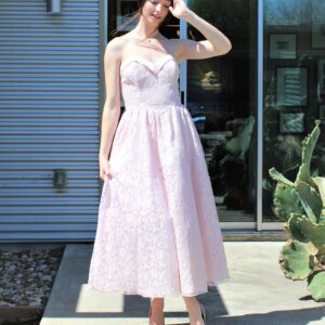 Vintage 1980S Gunne Sax By Jessica Mcclintock Strapless Cocktail Dress, Pale Pink Lace, Satin Trim, Ankle Length, Size 7/Small