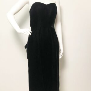 Vintage 1980's Black Velvet Dress, Huge Bow, Tadashi, Saks Fifth Avenue, Strapless Satin Bow