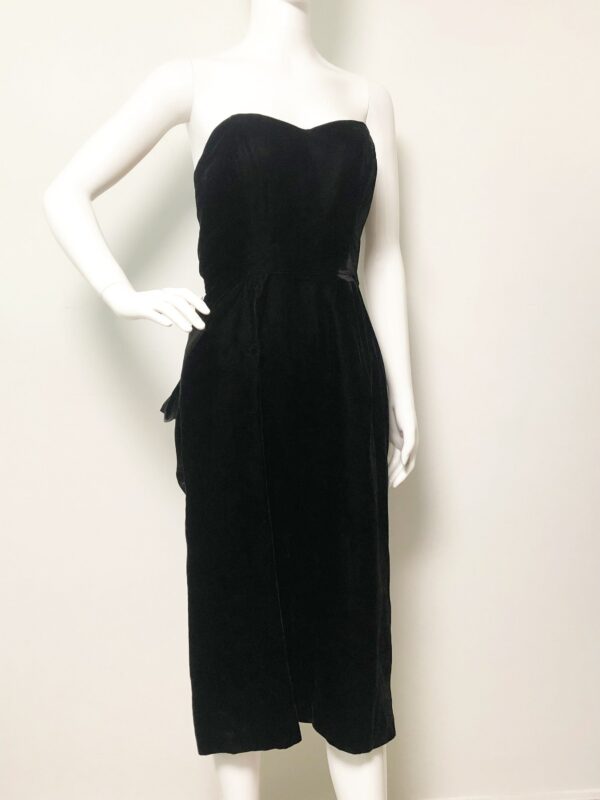 Vintage 1980's Black Velvet Dress, Huge Bow, Tadashi, Saks Fifth Avenue, Strapless Satin Bow