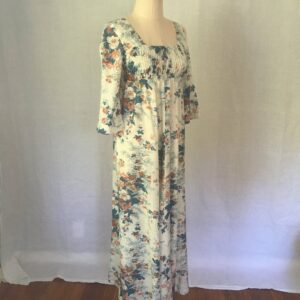 Vintage 60S Penelope Hawaii Made Expressly For Liberty House Blur Floral Maxi Square Neck Wide Sleeve Boho Hawaiian Hippie Smock Dress