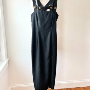 Vintage 80S Black Strappy Midi Dress, Criss Cross Bandage Dress With Gold Accents