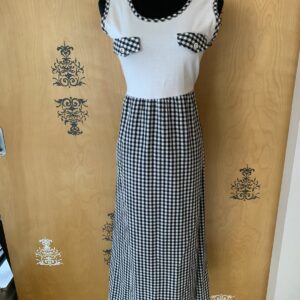 Vintage 80's Long Strapless Summer Dress In Checkered Print in Black/White, Women's (Size Medium)