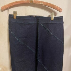 Vintage Anna Scholz Blue Denim with Asymmetrical Bugle Bead Trim Straight Long Skirt Plus Size 22