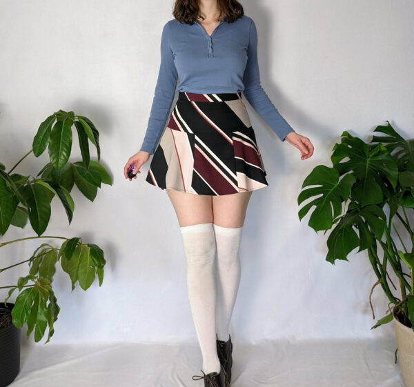 Vintage Asymmetrical Striped A-Line Mini Skirt Y2K Club Manaco