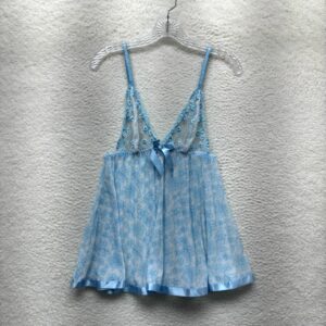 Vintage Chemise Cami Camisole Slip Lingerie M Medium Blue Floral Mesh Embroidered Sequin in White, Women's