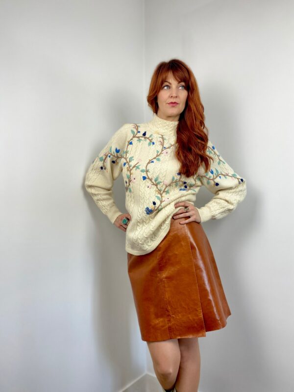 Vintage Deadstock 70S Leather A-Line Wrap Skirt in Cognac