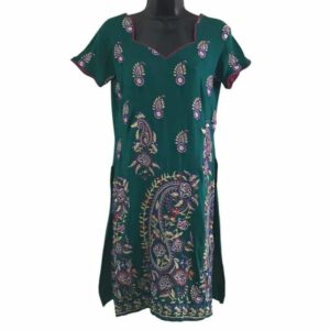 Vintage Embroidered Paisley Print Dark Green Dress Sari Inspired Sm, Women's (Size Small)