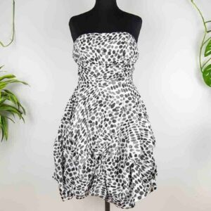 Vintage Grey Black & White Polka Dot Strapless Bubble Dress