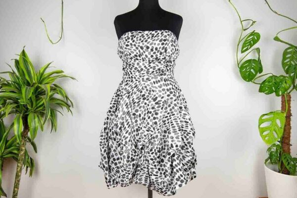 Vintage Grey Black & White Polka Dot Strapless Bubble Dress