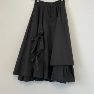 Vintage Irregular Asymmetrical Bow Midi Skirt in Black, Women's (Size 24)