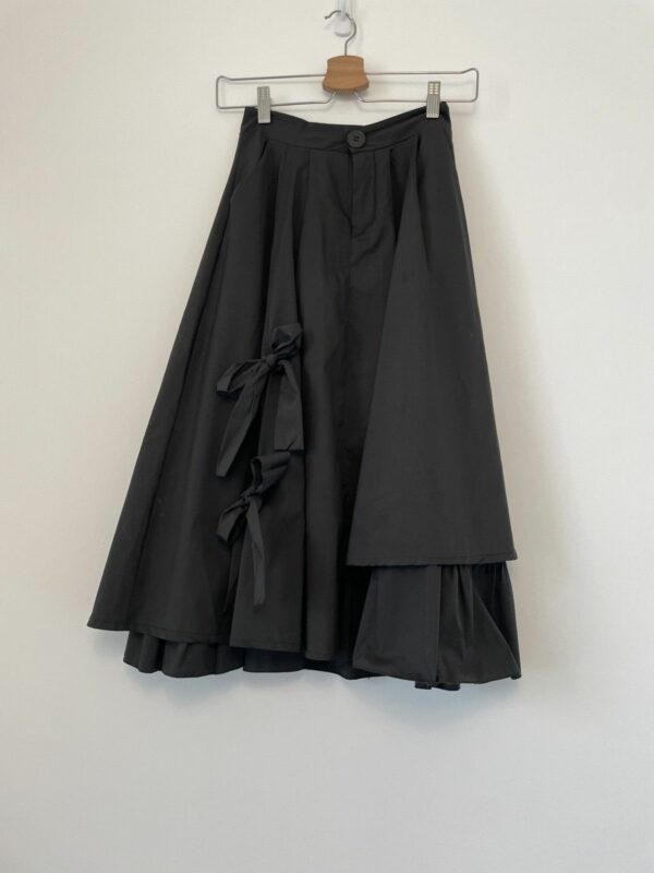 Vintage Irregular Asymmetrical Bow Midi Skirt in Black, Women's (Size 24)