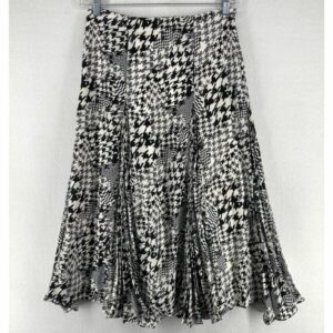 Vintage Maeve Anthropologie Skirt 10 Houndstooth Godet Pleated Maxi Black White, Women's (Size 32)