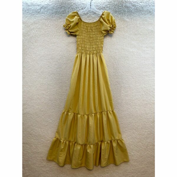 Vintage Milkmaid Peasant Prairie Maxi Dress Xs Mustard Yellow Puff Cap Sleeve Smock in White, Women's