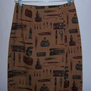 Vintage My Clothes Taupe Brown Inkwells Fountain Pens Pattern Wrap Sarong Maxi Skirt 6 8 Small Nibs Writing Author