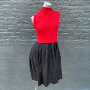 Vintage Red Knit & Black Satin Tulip Skirt Dress Small