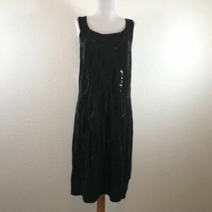 Vintage Scarlett Nite Dress Womens Size 18 Black Flapper Sleeveless Geometric Sequins in White