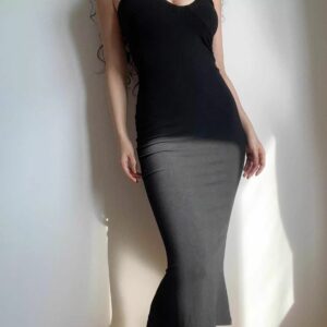 Vintage Sexy Halter U-Neck Stretch Slim Fishtail Skirt Dress in Black, Women's (Size Medium)