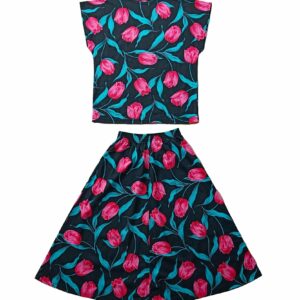 Vintage Tulip Print 1980S Top & Skirt Set