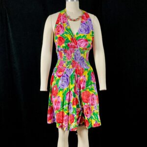 Vintage Y2K 1990S Rayon Floral Romper Dress, Fit + Flare Culottes Shorts Jumpsuit, Judy Knapp Label, Small/Medium