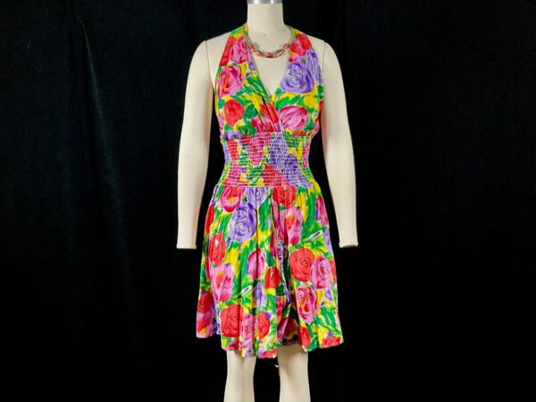 Vintage Y2K 1990S Rayon Floral Romper Dress, Fit + Flare Culottes Shorts Jumpsuit, Judy Knapp Label, Small/Medium