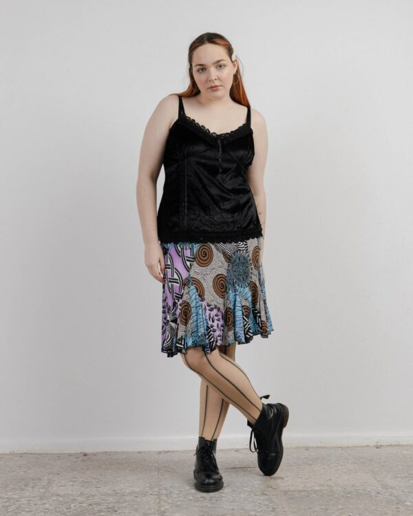 Vintage Y2K Multi Crazy Pattern Light Godet Style Midi Skirt