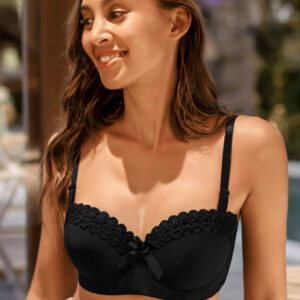 Onyx Bow Scalloped Balconette Bra