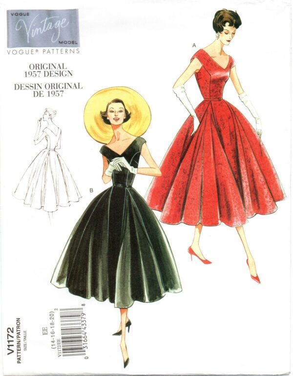 Vogue 1172 Reissue Original 50's Design - Lush, Godet Skirt V Neckline Dress Pattern Choose Size