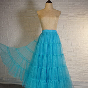 WATER-BLUE Sparkly Tulle Maxi Skirt Women Custom Plus Size Tulle Skirt