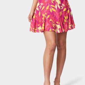 Waistband Trim Detail Printed Flowy Godet Skirt