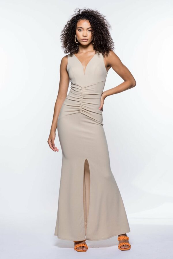 Walg Deep V Ruched Maxi Dress