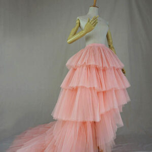 Wedding High Low Tiered Tulle Skirt Custom Plus Size Blush Bridal Gowns