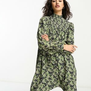 Whistles shirred smock dress in green and pink smudge-Multi