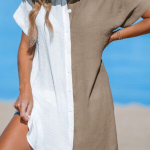 White Collared Button Front Cover-Up T-Shirt Dress