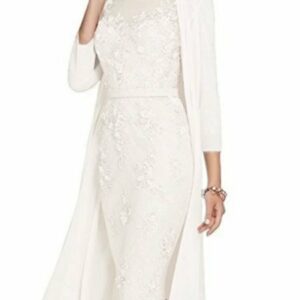 White Guipure Lace Sheath Elegant Dress with Coat Set Beige/S