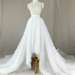 White High Low Tulle Skirt Gowns Custom Plus Size Wedding Bridal Train Outfit