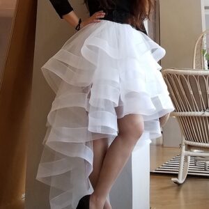 White High-low Layered Tulle Skirt Women Plus Size Ruffle Tulle Skirt Outfit