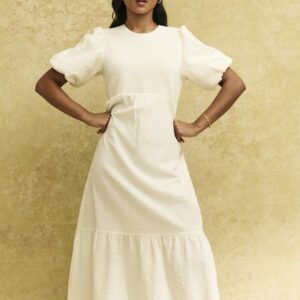 White Kelsie Smock Midi Dress