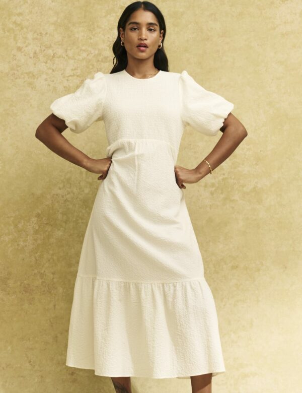 White Kelsie Smock Midi Dress