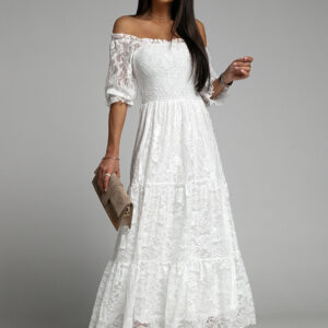 White Lace Dress Smock Off Shoulder Elegant Bohemian Long Dresses