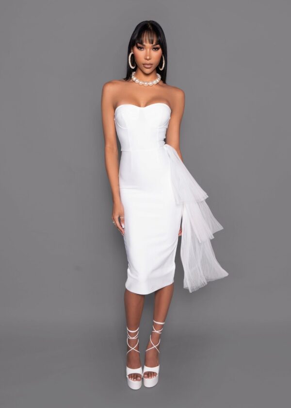 White Tulle Bandage Midi Dress