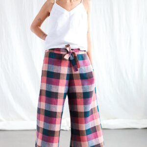 Wide Leg Multicolored Checks Linen Summer Culottes Aure Offon Clothing